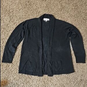 Carolyn Taylor Acrylic Cardigan Gray Duster Large Open Knit Sweater Pockets